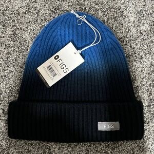 FIGS Ombre Blue Black Oversized Knit Beanie Hat One Size